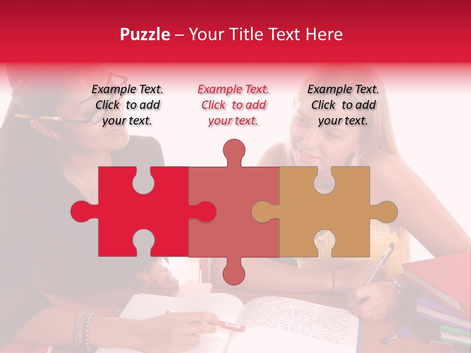 August Means Back To School, Teacher And Student Share Some One On One Instruction Time In A Classroom Environment Isolated Over White. PowerPoint Template