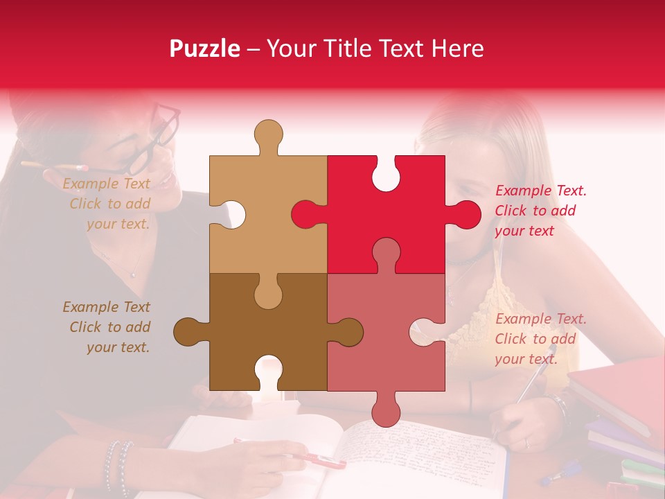 August Means Back To School, Teacher And Student Share Some One On One Instruction Time In A Classroom Environment Isolated Over White. PowerPoint Template