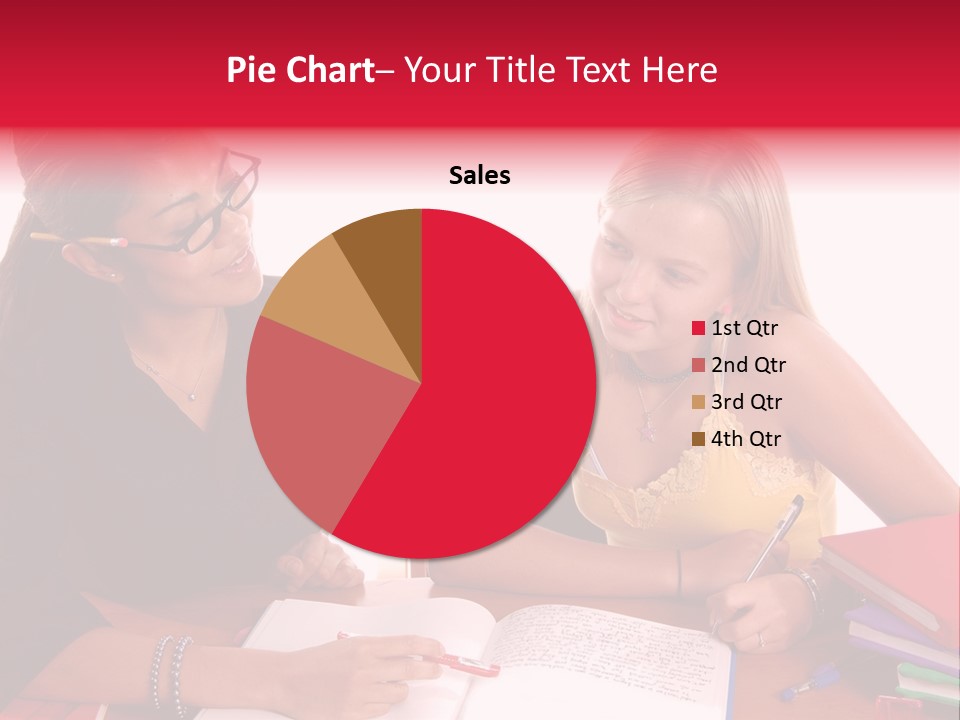 August Means Back To School, Teacher And Student Share Some One On One Instruction Time In A Classroom Environment Isolated Over White. PowerPoint Template