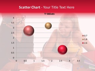 August Means Back To School, Teacher And Student Share Some One On One Instruction Time In A Classroom Environment Isolated Over White. PowerPoint Template