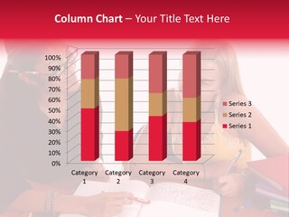 August Means Back To School, Teacher And Student Share Some One On One Instruction Time In A Classroom Environment Isolated Over White. PowerPoint Template