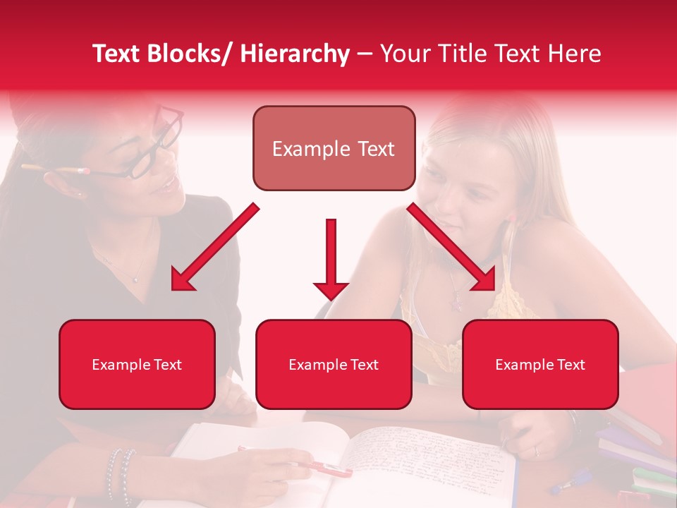 August Means Back To School, Teacher And Student Share Some One On One Instruction Time In A Classroom Environment Isolated Over White. PowerPoint Template