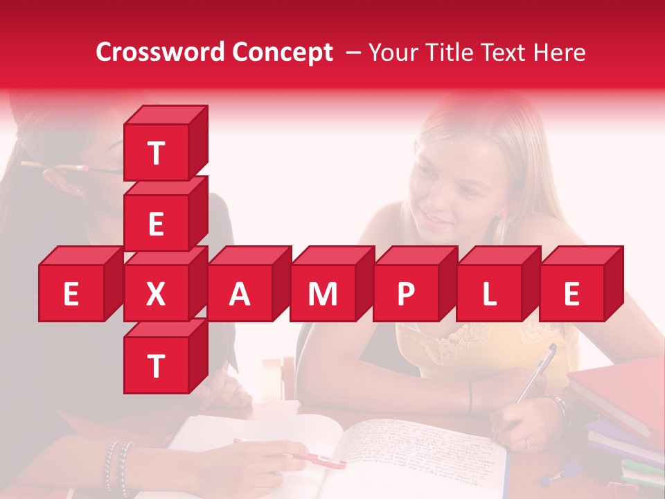 August Means Back To School, Teacher And Student Share Some One On One Instruction Time In A Classroom Environment Isolated Over White. PowerPoint Template