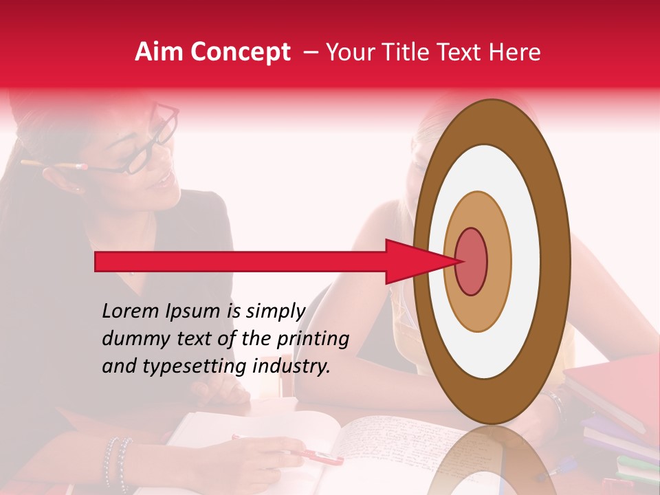 August Means Back To School, Teacher And Student Share Some One On One Instruction Time In A Classroom Environment Isolated Over White. PowerPoint Template
