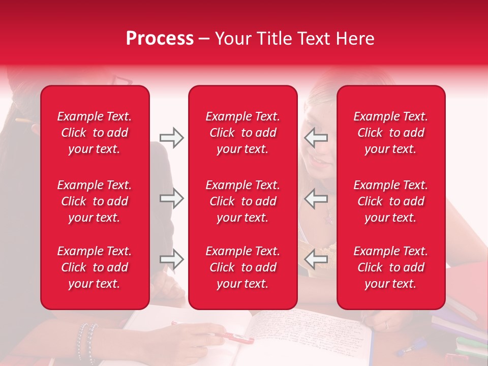 August Means Back To School, Teacher And Student Share Some One On One Instruction Time In A Classroom Environment Isolated Over White. PowerPoint Template