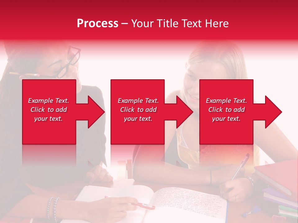 August Means Back To School, Teacher And Student Share Some One On One Instruction Time In A Classroom Environment Isolated Over White. PowerPoint Template