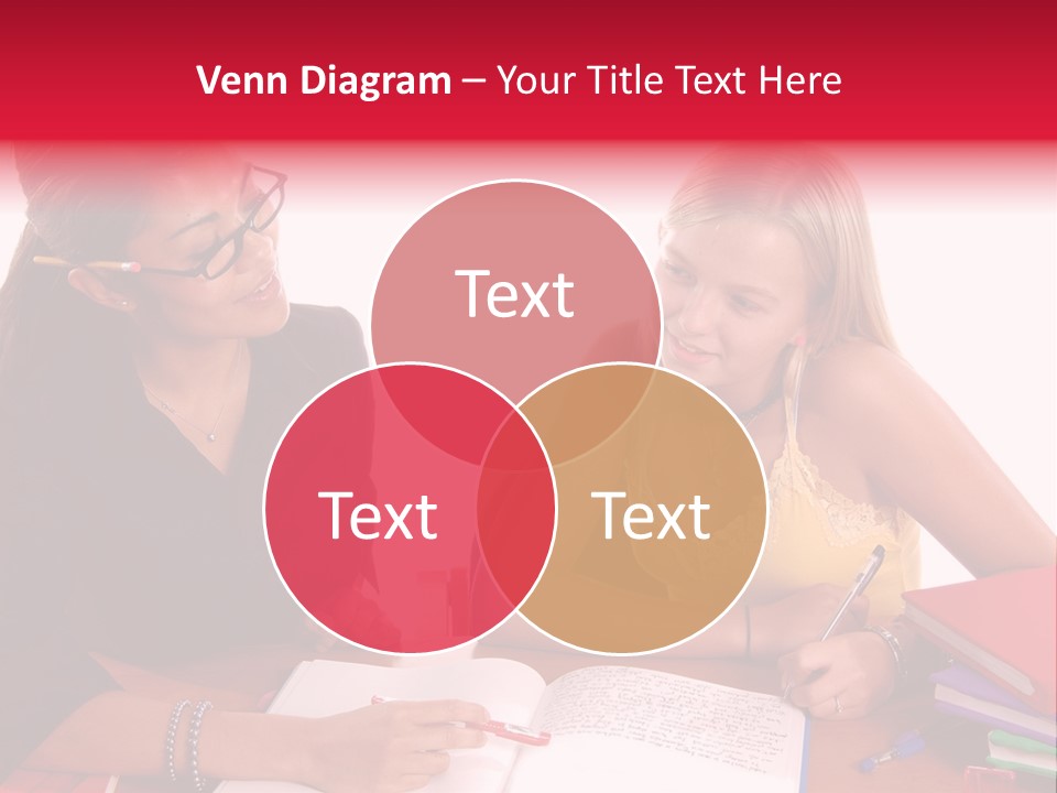 August Means Back To School, Teacher And Student Share Some One On One Instruction Time In A Classroom Environment Isolated Over White. PowerPoint Template