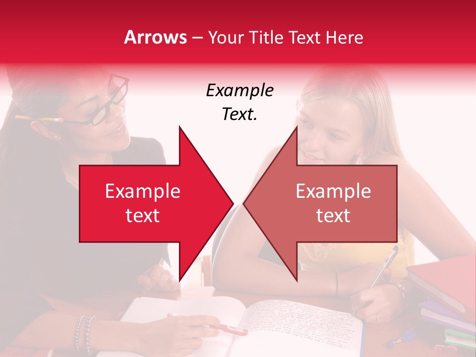 August Means Back To School, Teacher And Student Share Some One On One Instruction Time In A Classroom Environment Isolated Over White. PowerPoint Template