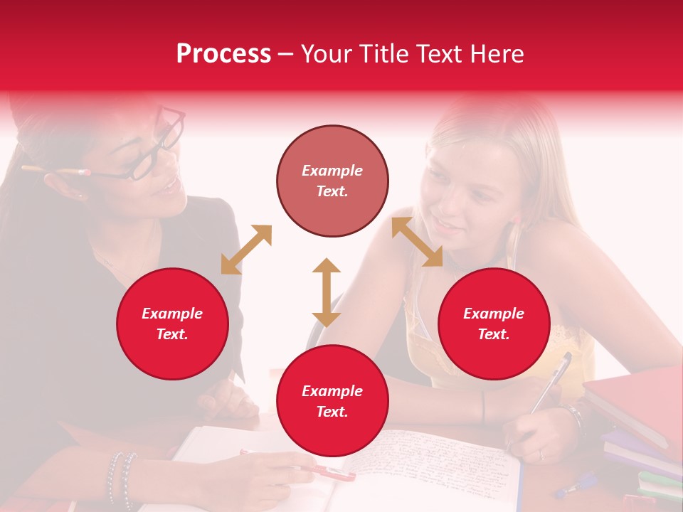 August Means Back To School, Teacher And Student Share Some One On One Instruction Time In A Classroom Environment Isolated Over White. PowerPoint Template