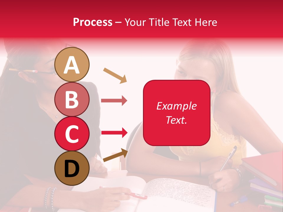 August Means Back To School, Teacher And Student Share Some One On One Instruction Time In A Classroom Environment Isolated Over White. PowerPoint Template