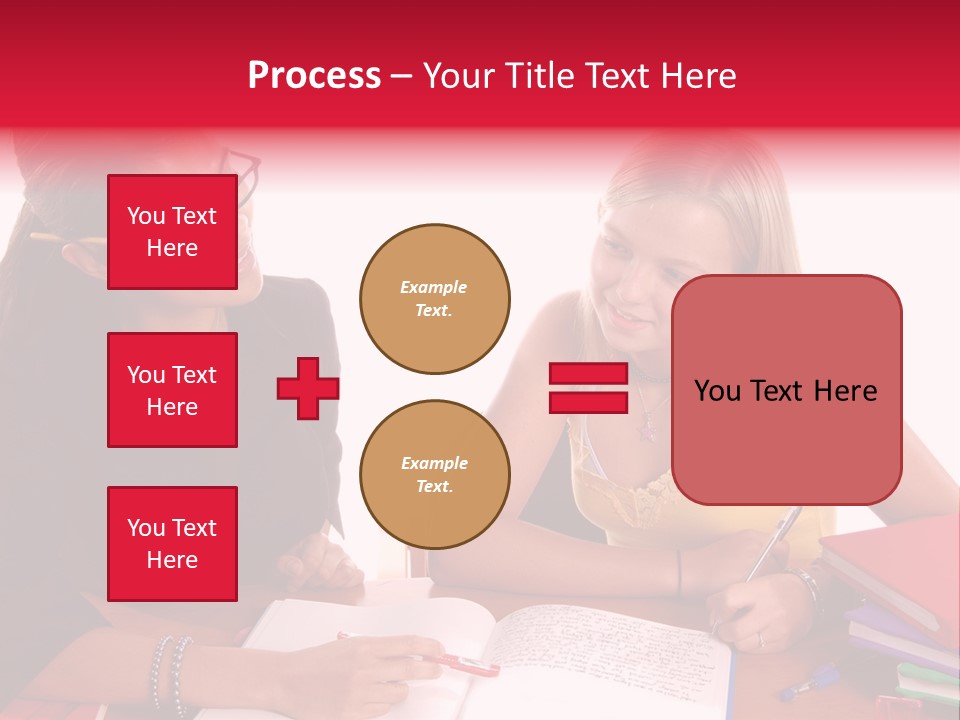 August Means Back To School, Teacher And Student Share Some One On One Instruction Time In A Classroom Environment Isolated Over White. PowerPoint Template