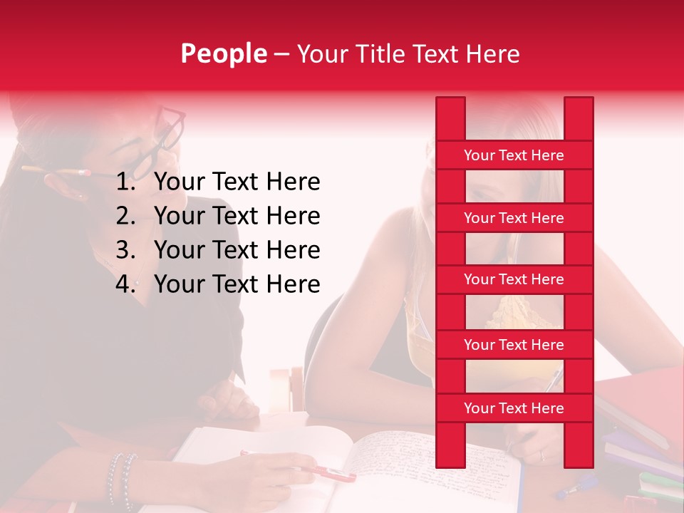 August Means Back To School, Teacher And Student Share Some One On One Instruction Time In A Classroom Environment Isolated Over White. PowerPoint Template