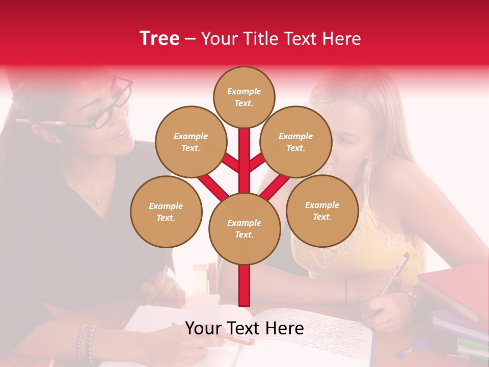 August Means Back To School, Teacher And Student Share Some One On One Instruction Time In A Classroom Environment Isolated Over White. PowerPoint Template