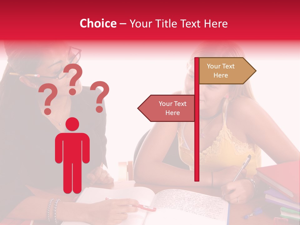 August Means Back To School, Teacher And Student Share Some One On One Instruction Time In A Classroom Environment Isolated Over White. PowerPoint Template