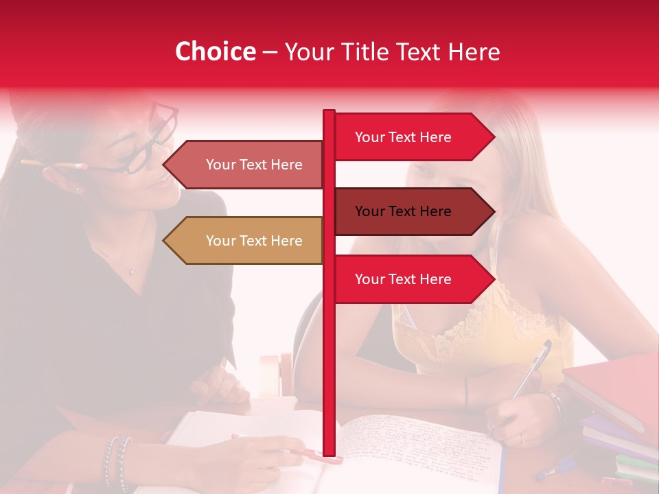 August Means Back To School, Teacher And Student Share Some One On One Instruction Time In A Classroom Environment Isolated Over White. PowerPoint Template