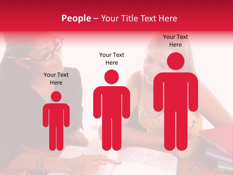 August Means Back To School, Teacher And Student Share Some One On One Instruction Time In A Classroom Environment Isolated Over White. PowerPoint Template