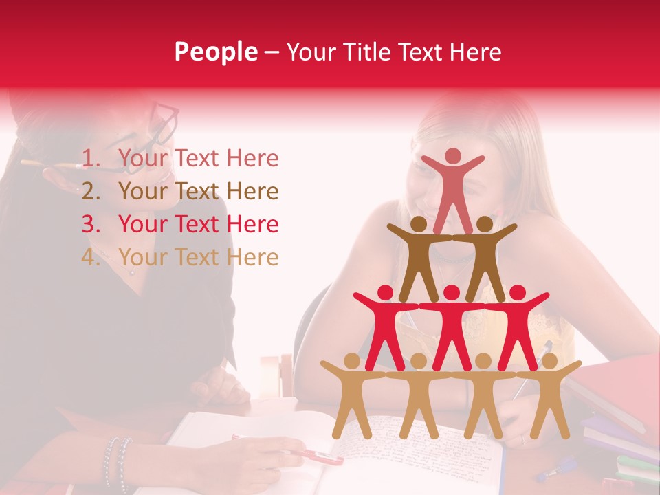 August Means Back To School, Teacher And Student Share Some One On One Instruction Time In A Classroom Environment Isolated Over White. PowerPoint Template