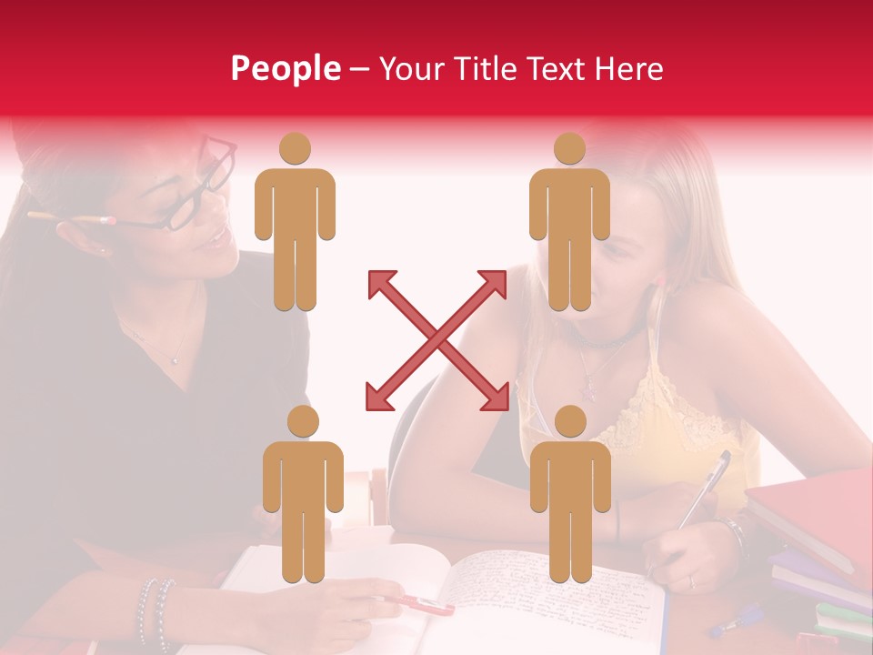 August Means Back To School, Teacher And Student Share Some One On One Instruction Time In A Classroom Environment Isolated Over White. PowerPoint Template