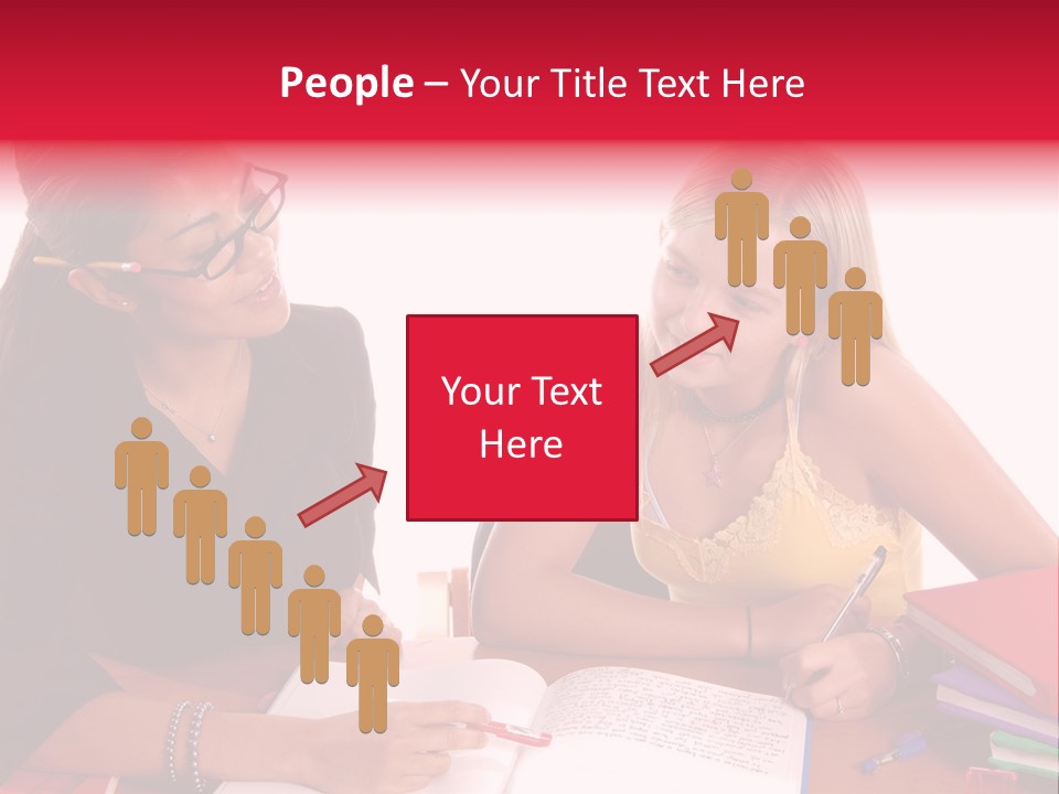 August Means Back To School, Teacher And Student Share Some One On One Instruction Time In A Classroom Environment Isolated Over White. PowerPoint Template