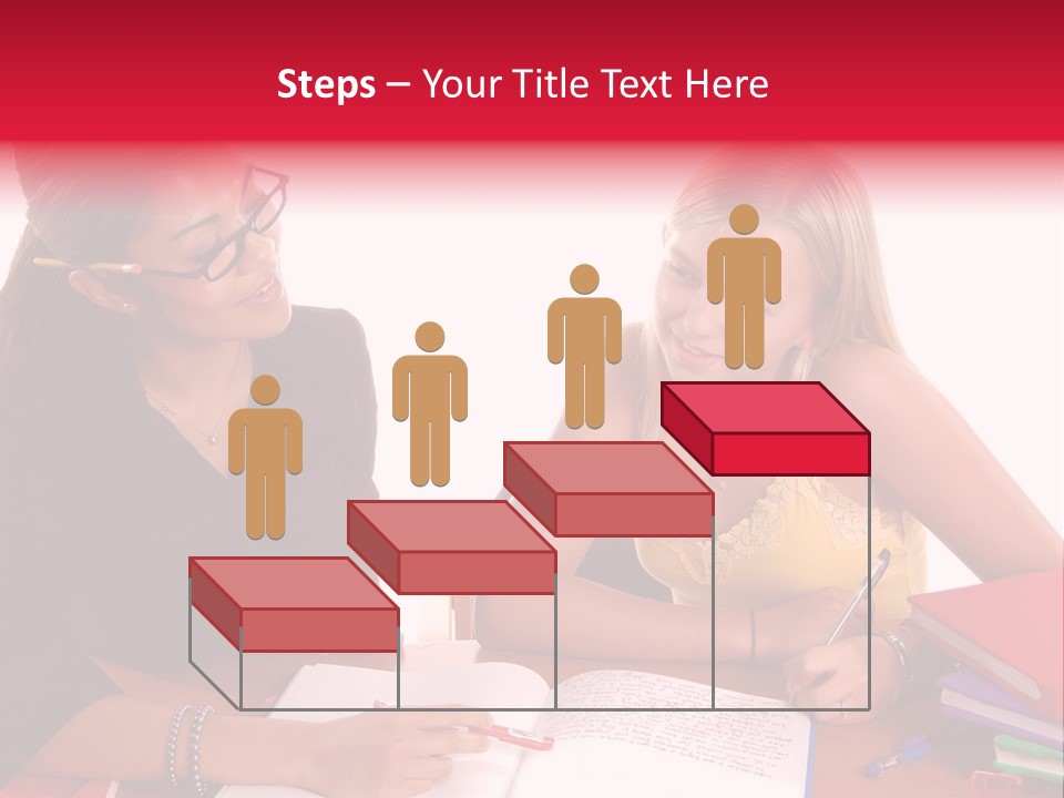 August Means Back To School, Teacher And Student Share Some One On One Instruction Time In A Classroom Environment Isolated Over White. PowerPoint Template