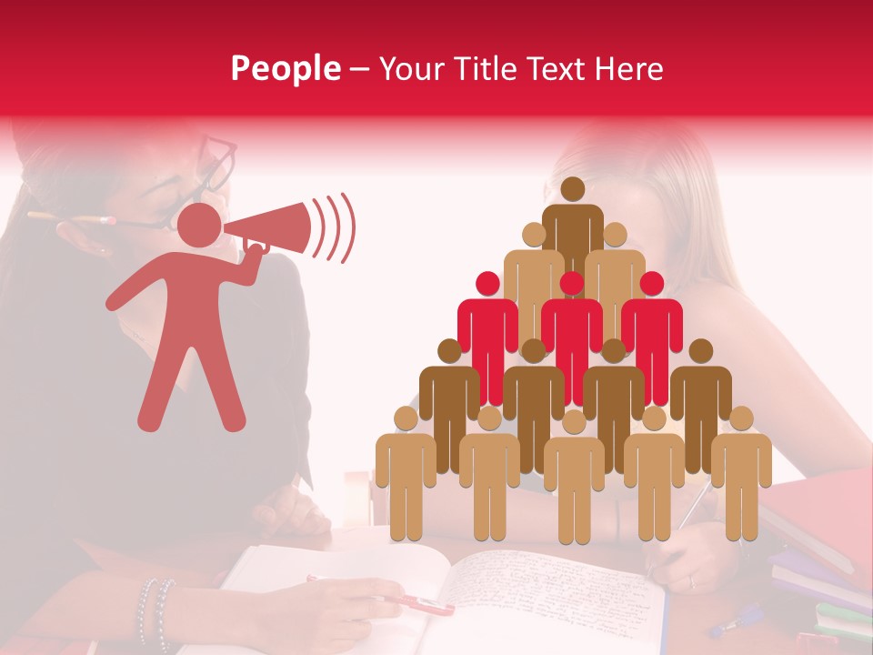 August Means Back To School, Teacher And Student Share Some One On One Instruction Time In A Classroom Environment Isolated Over White. PowerPoint Template