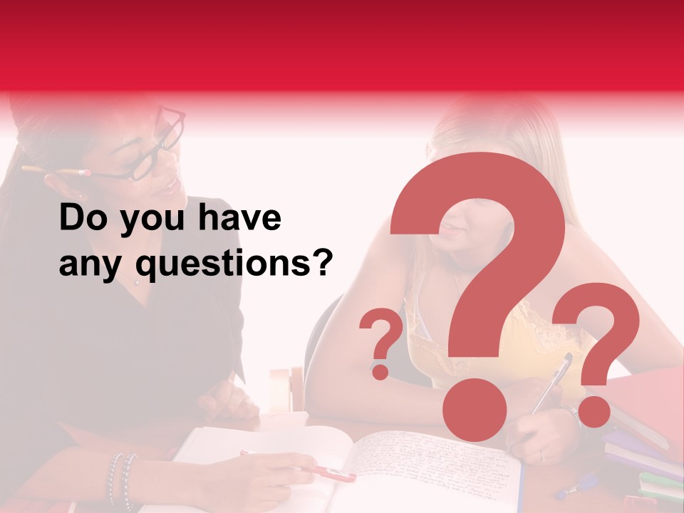 August Means Back To School, Teacher And Student Share Some One On One Instruction Time In A Classroom Environment Isolated Over White. PowerPoint Template