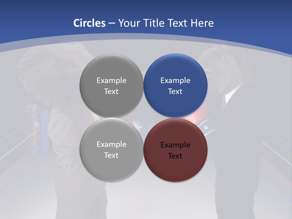 Us Republican And Democrat Mascots Represented By A Donkey And An Elephant Face Off In A Boxing Ring In Business Suits With Red White And Blue Boxing Gloves. PowerPoint Template