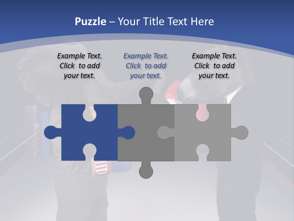 Us Republican And Democrat Mascots Represented By A Donkey And An Elephant Face Off In A Boxing Ring In Business Suits With Red White And Blue Boxing Gloves. PowerPoint Template