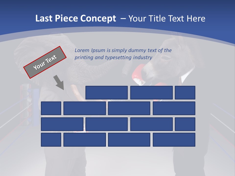 Us Republican And Democrat Mascots Represented By A Donkey And An Elephant Face Off In A Boxing Ring In Business Suits With Red White And Blue Boxing Gloves. PowerPoint Template