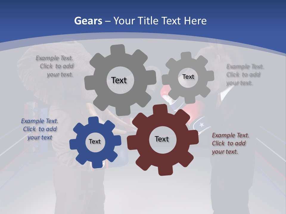 Us Republican And Democrat Mascots Represented By A Donkey And An Elephant Face Off In A Boxing Ring In Business Suits With Red White And Blue Boxing Gloves. PowerPoint Template