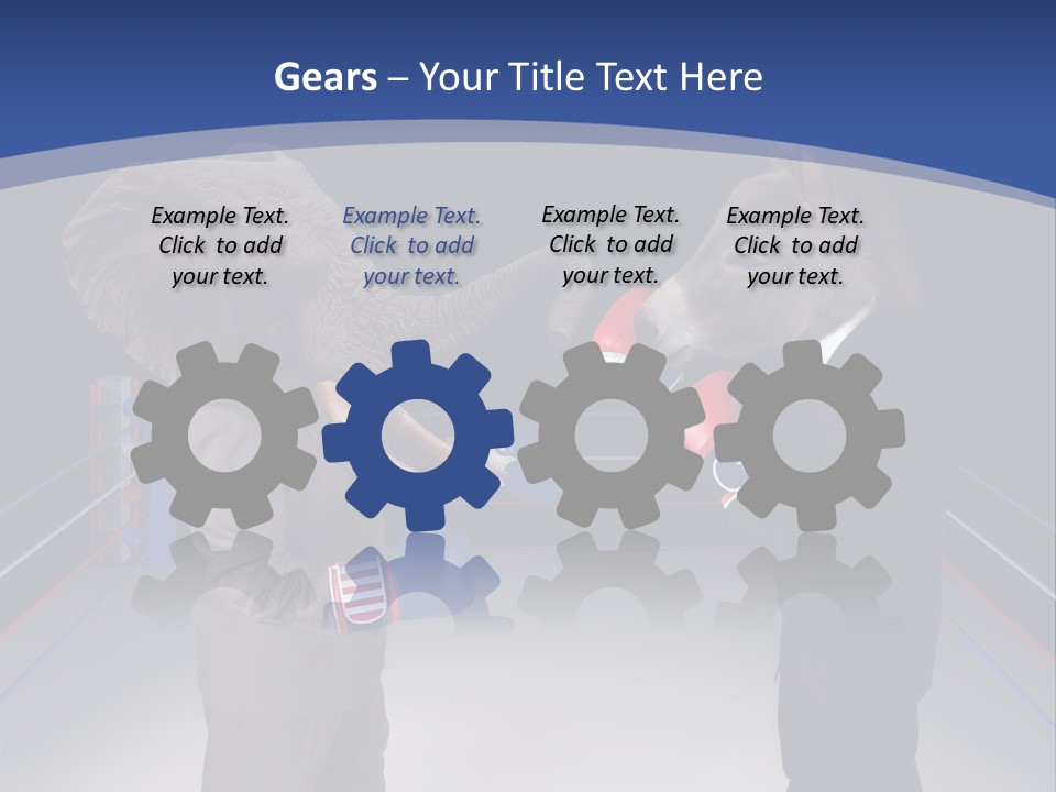 Us Republican And Democrat Mascots Represented By A Donkey And An Elephant Face Off In A Boxing Ring In Business Suits With Red White And Blue Boxing Gloves. PowerPoint Template