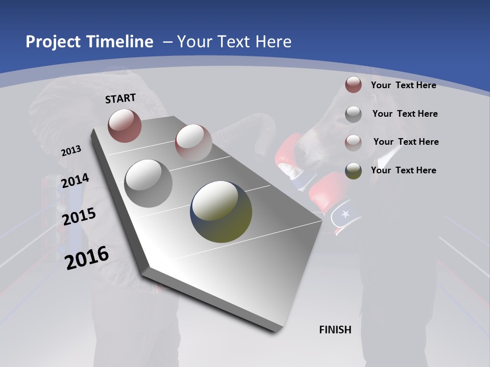 Us Republican And Democrat Mascots Represented By A Donkey And An Elephant Face Off In A Boxing Ring In Business Suits With Red White And Blue Boxing Gloves. PowerPoint Template