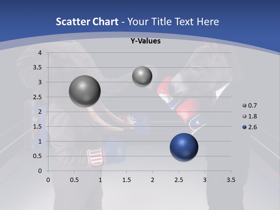 Us Republican And Democrat Mascots Represented By A Donkey And An Elephant Face Off In A Boxing Ring In Business Suits With Red White And Blue Boxing Gloves. PowerPoint Template