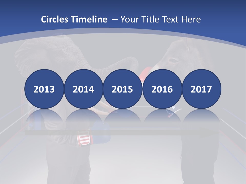 Us Republican And Democrat Mascots Represented By A Donkey And An Elephant Face Off In A Boxing Ring In Business Suits With Red White And Blue Boxing Gloves. PowerPoint Template
