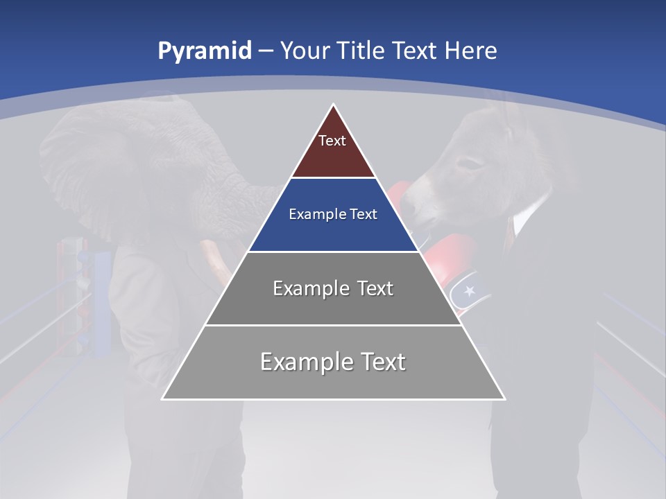 Us Republican And Democrat Mascots Represented By A Donkey And An Elephant Face Off In A Boxing Ring In Business Suits With Red White And Blue Boxing Gloves. PowerPoint Template