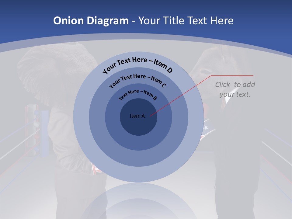 Us Republican And Democrat Mascots Represented By A Donkey And An Elephant Face Off In A Boxing Ring In Business Suits With Red White And Blue Boxing Gloves. PowerPoint Template