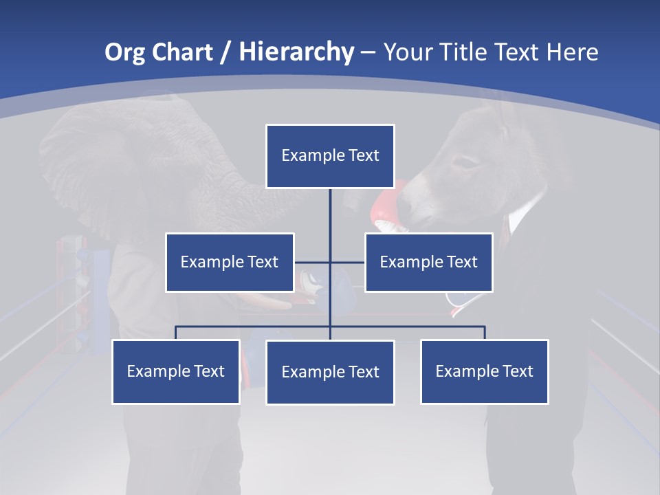 Us Republican And Democrat Mascots Represented By A Donkey And An Elephant Face Off In A Boxing Ring In Business Suits With Red White And Blue Boxing Gloves. PowerPoint Template