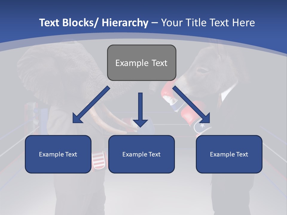 Us Republican And Democrat Mascots Represented By A Donkey And An Elephant Face Off In A Boxing Ring In Business Suits With Red White And Blue Boxing Gloves. PowerPoint Template