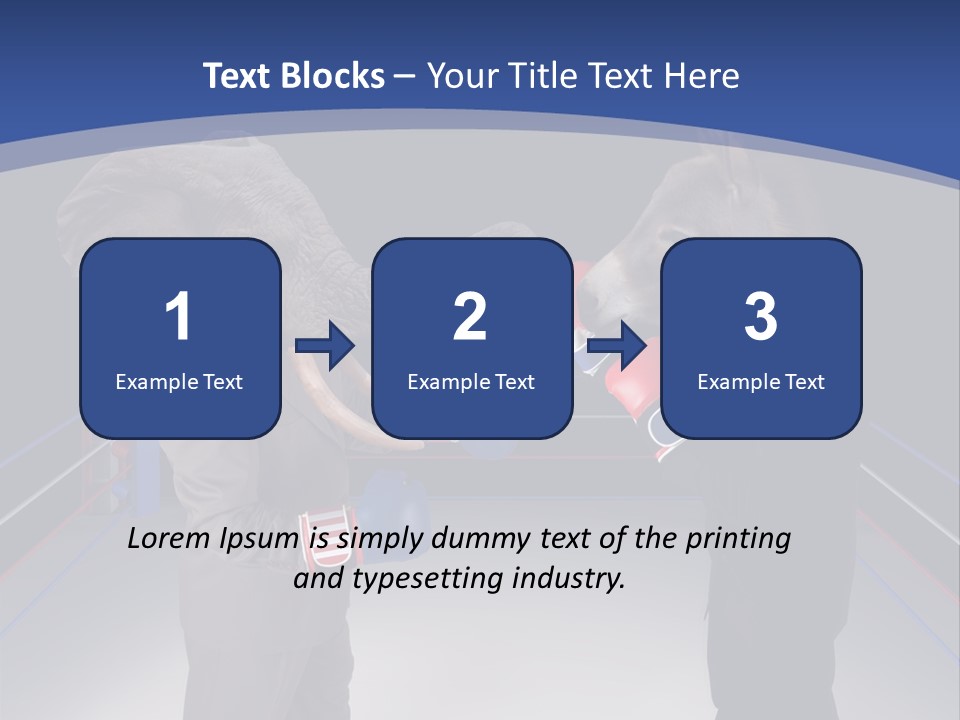 Us Republican And Democrat Mascots Represented By A Donkey And An Elephant Face Off In A Boxing Ring In Business Suits With Red White And Blue Boxing Gloves. PowerPoint Template