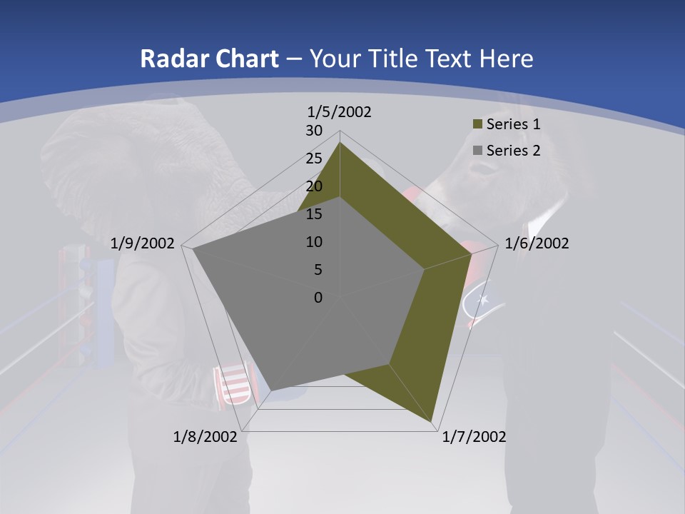 Us Republican And Democrat Mascots Represented By A Donkey And An Elephant Face Off In A Boxing Ring In Business Suits With Red White And Blue Boxing Gloves. PowerPoint Template