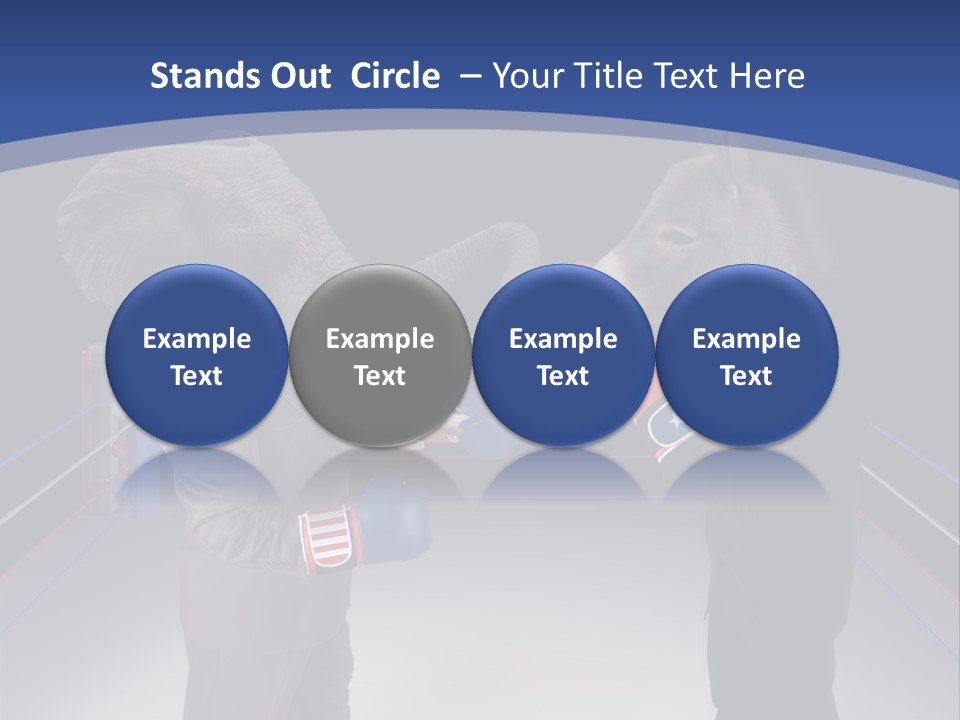 Us Republican And Democrat Mascots Represented By A Donkey And An Elephant Face Off In A Boxing Ring In Business Suits With Red White And Blue Boxing Gloves. PowerPoint Template