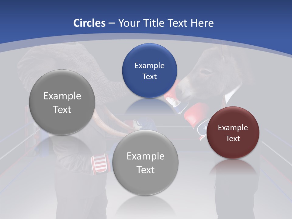 Us Republican And Democrat Mascots Represented By A Donkey And An Elephant Face Off In A Boxing Ring In Business Suits With Red White And Blue Boxing Gloves. PowerPoint Template