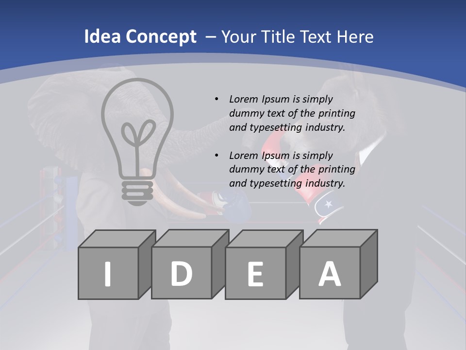 Us Republican And Democrat Mascots Represented By A Donkey And An Elephant Face Off In A Boxing Ring In Business Suits With Red White And Blue Boxing Gloves. PowerPoint Template
