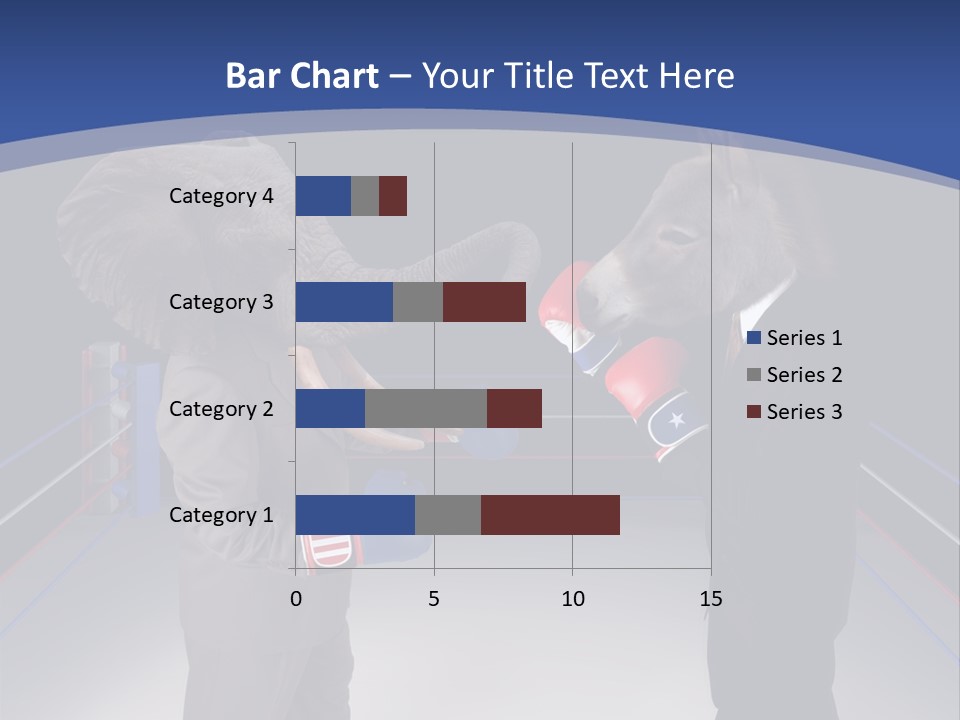 Us Republican And Democrat Mascots Represented By A Donkey And An Elephant Face Off In A Boxing Ring In Business Suits With Red White And Blue Boxing Gloves. PowerPoint Template