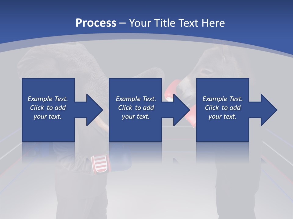 Us Republican And Democrat Mascots Represented By A Donkey And An Elephant Face Off In A Boxing Ring In Business Suits With Red White And Blue Boxing Gloves. PowerPoint Template