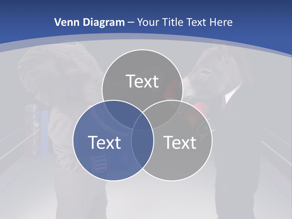 Us Republican And Democrat Mascots Represented By A Donkey And An Elephant Face Off In A Boxing Ring In Business Suits With Red White And Blue Boxing Gloves. PowerPoint Template