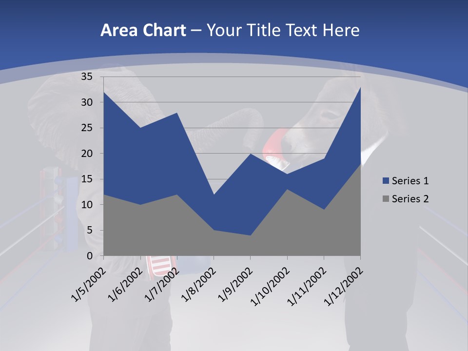 Us Republican And Democrat Mascots Represented By A Donkey And An Elephant Face Off In A Boxing Ring In Business Suits With Red White And Blue Boxing Gloves. PowerPoint Template