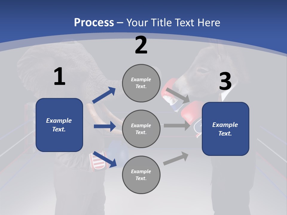 Us Republican And Democrat Mascots Represented By A Donkey And An Elephant Face Off In A Boxing Ring In Business Suits With Red White And Blue Boxing Gloves. PowerPoint Template