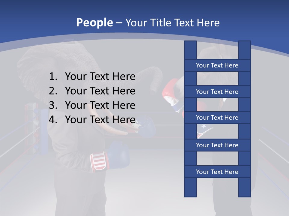 Us Republican And Democrat Mascots Represented By A Donkey And An Elephant Face Off In A Boxing Ring In Business Suits With Red White And Blue Boxing Gloves. PowerPoint Template