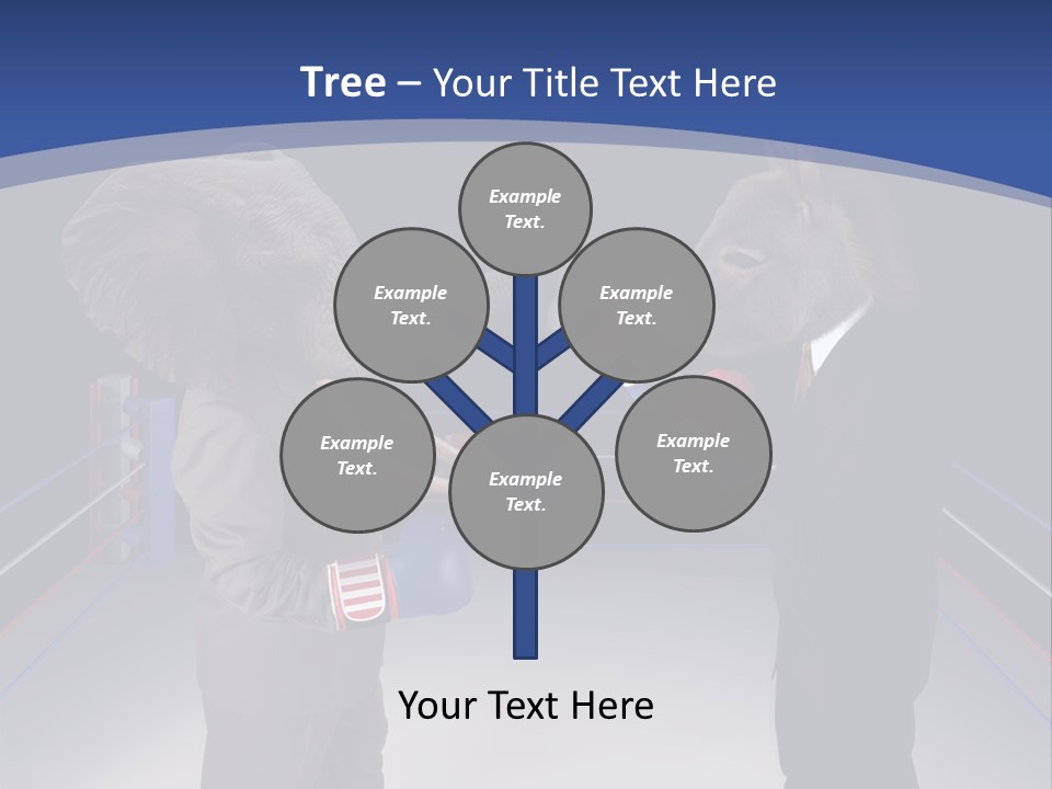 Us Republican And Democrat Mascots Represented By A Donkey And An Elephant Face Off In A Boxing Ring In Business Suits With Red White And Blue Boxing Gloves. PowerPoint Template